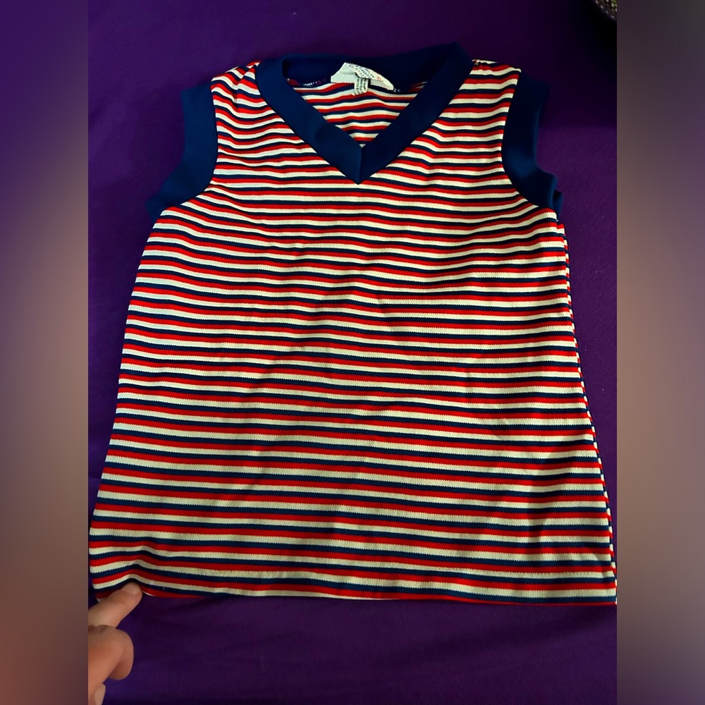 ZODIAC VTG 70s Polyester Kids Ted white and blue striped shirt.